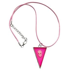 Handmade | Neon Hot Pink Skull Resin Cord Necklace